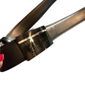 Elegant Black Leather Belt with Silver Buckle 40” waist